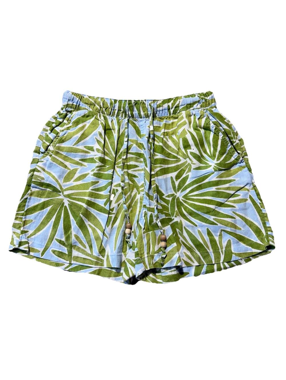 Sigrid Olsen Linen Shorts Blue Green Tropical Beach Palm Resort Summer Medium